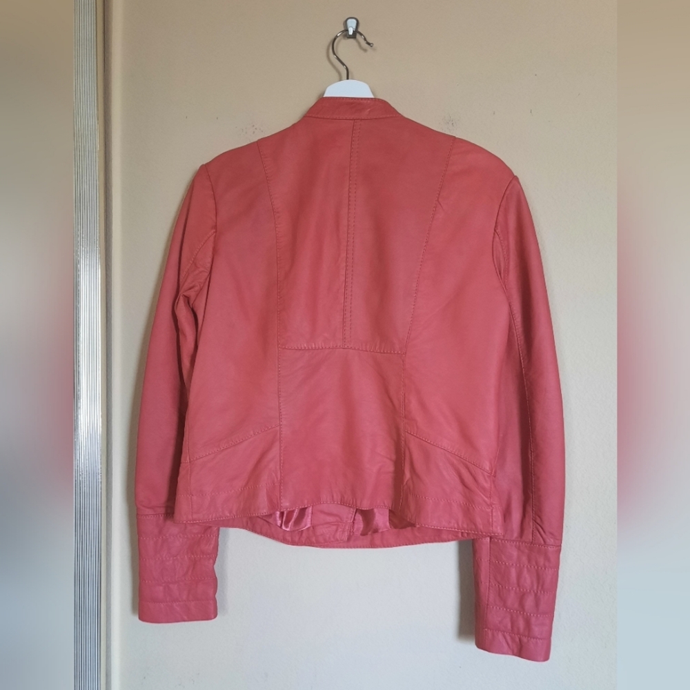 Bernardo Women's Pink Genuine Leather Moto Jacket Edgy Feminine Biker Capsule - Picture 6 of 9